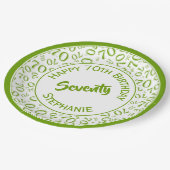 Assiettes En Carton Joyeux anniversaire 70e Motif numérique vert/blanc (Angle)