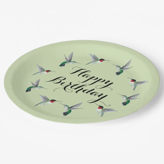 Assiettes En Carton Joyeux anniversaire à gorge rubis (Angle)