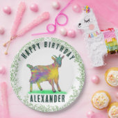 Assiettes En Carton Joyeux anniversaire ajouter Nom Chèvre et feuillag (Fête)