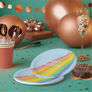 Assiettes En Carton Joyeux Anniversaire Arc-en-Ciel Clair & Coloré