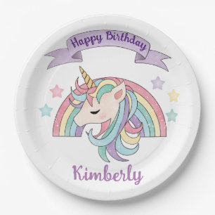 Assiettes En Carton Joyeux Anniversaire Arc-en-Ciel Mignon et Licorne 