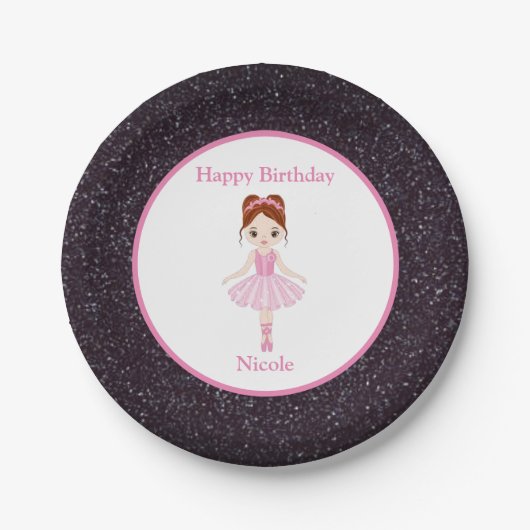 Assiettes En Carton Joyeux anniversaire Ballerina Black Sparkle (Devant)
