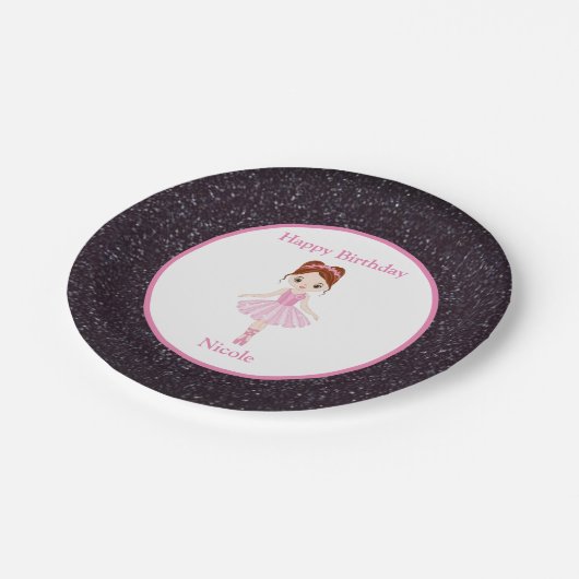 Assiettes En Carton Joyeux anniversaire Ballerina Black Sparkle (Angle)