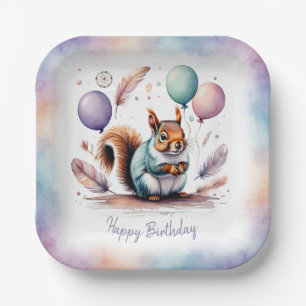 Assiettes En Carton Joyeux Anniversaire Ballons Bébé Écureuil Aquarell