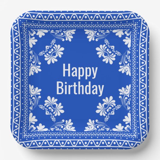 Assiettes En Carton Joyeux Anniversaire Bandana Bleue (Recto)