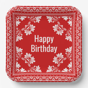 Assiettes En Carton Joyeux Anniversaire Bandana Rouge