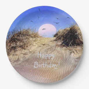 Assiettes En Carton Joyeux Anniversaire Beach Sunrise