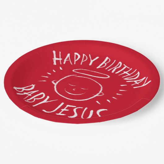 Assiettes En Carton Joyeux anniversaire bébé Jésus tableau rouge de No (Angle)