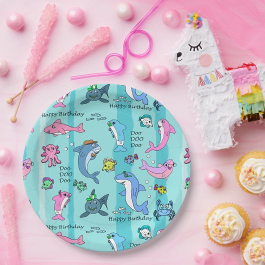 Assiettes En Carton Joyeux anniversaire bébé requin Doo Doo Doo Party (Fête)