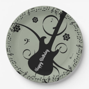 Assiettes En Carton Joyeux anniversaire Black Music Notes Fleurs de gu