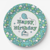 Assiettes En Carton Joyeux anniversaire bleu et vert (Devant)
