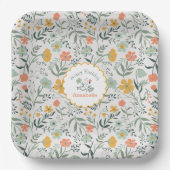 Assiettes En Carton Joyeux Anniversaire Bleu Fleurs Jaunes Nom (Recto)