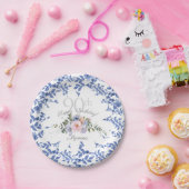 Assiettes En Carton Joyeux Anniversaire Bleu Flore Blanc Plaque de pap (Fête)