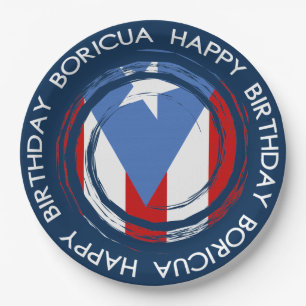Assiettes En Carton Joyeux Anniversaire Boricua, Drapeau de Porto Rico