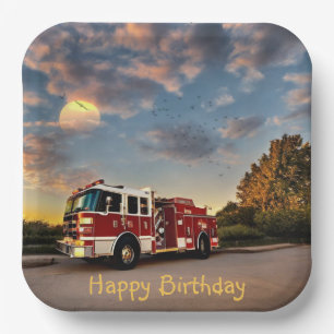 Assiettes En Carton Joyeux Anniversaire Camion de Pompiers