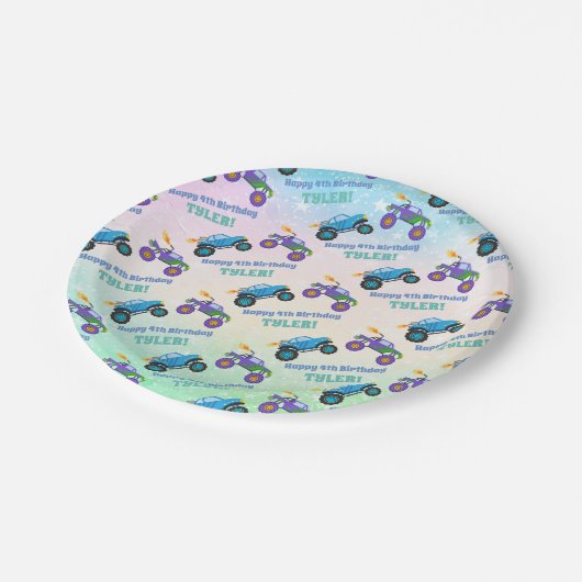 Assiettes En Carton Joyeux Anniversaire, Camions Monster, do-it-yourse (Angle)