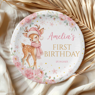 Assiettes En Carton Joyeux Anniversaire Cerf Mignon Onedeerful Fleurs