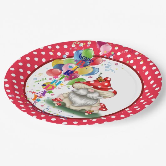 Assiettes En Carton Joyeux Anniversaire Champignons Gnome Plaque de pa (Angle)