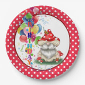 Assiettes En Carton Joyeux Anniversaire Champignons Gnome Plaque de pa (Devant)