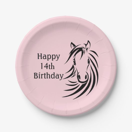 Assiettes En Carton Joyeux Anniversaire Cheval avec âge pour fille (Devant)
