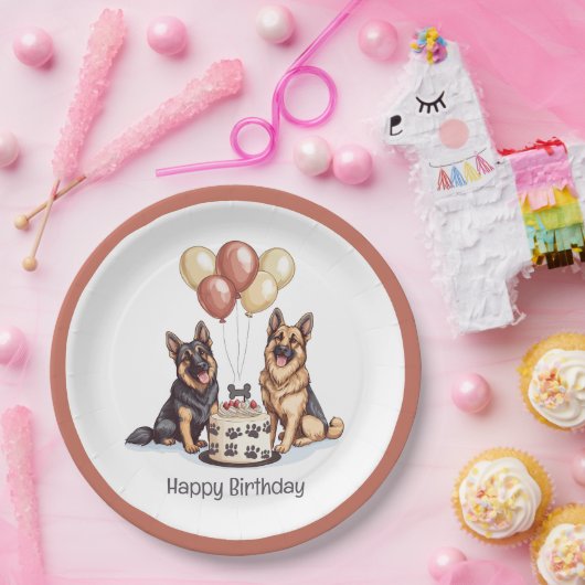 Assiettes En Carton Joyeux Anniversaire Chiens berger allemands Gâteau (Fête)