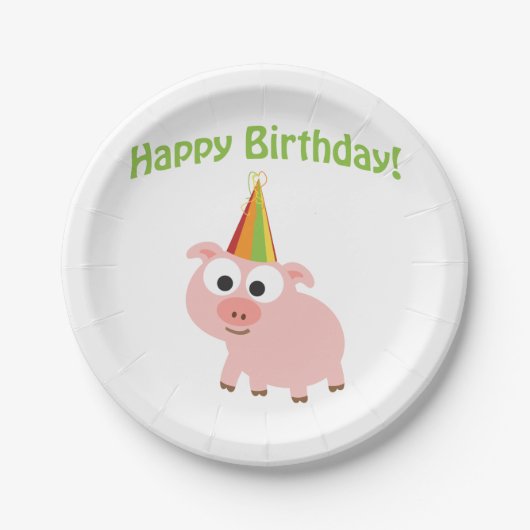 Assiettes En Carton Joyeux anniversaire ! Cochon mignon (Devant)