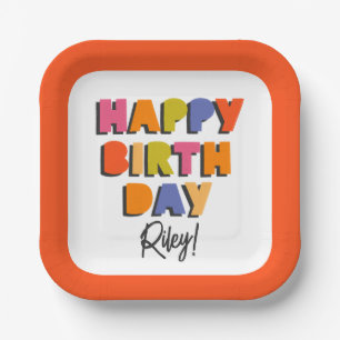 Assiettes En Carton Joyeux anniversaire coloré Personnalisé