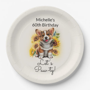 Assiettes En Carton Joyeux Anniversaire Corgi Chien Tournesols 60 ans