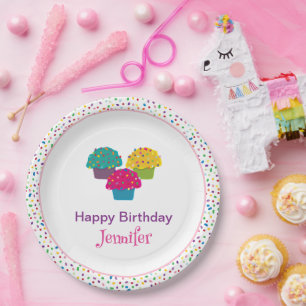 Assiettes En Carton Joyeux Anniversaire Cupcake Glaçage Fantaisiste 