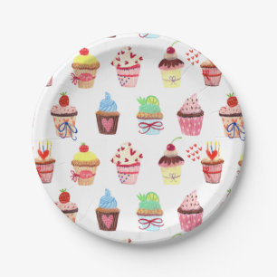 Assiettes En Carton Joyeux Anniversaire Cupcakes mixtes