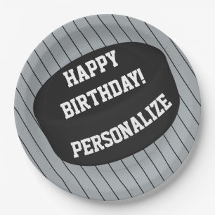 Assiettes En Carton Joyeux anniversaire de Hockey sur glace personnali
