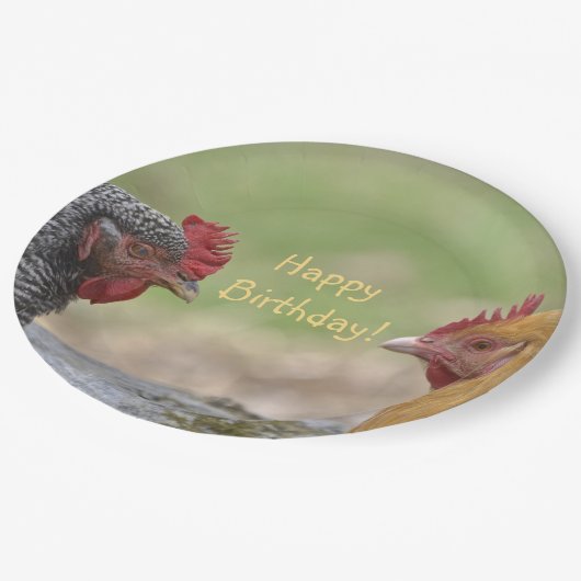 Assiettes En Carton Joyeux anniversaire de poulet drôle (Angle)