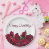 Assiettes En Carton Joyeux anniversaire de roses rouges (Fête)