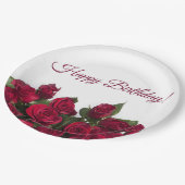 Assiettes En Carton Joyeux anniversaire de roses rouges (Angle)