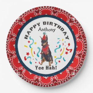 Assiettes En Carton Joyeux anniversaire de ton chien Doberman Bandana