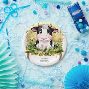 Assiettes En Carton Joyeux anniversaire de vache colorée