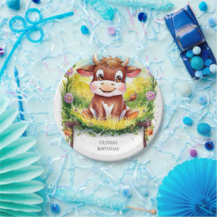 Assiettes En Carton Joyeux anniversaire de vache magique