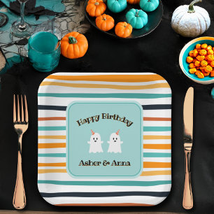 Assiettes En Carton Joyeux Anniversaire des jumeaux Ghost Halloween St