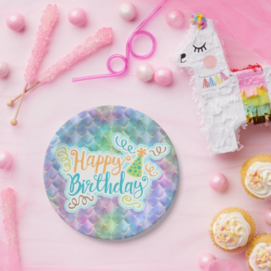 Assiettes En Carton Joyeux Anniversaire Dragon Bleu Lumière Étalé Plat (Fête)