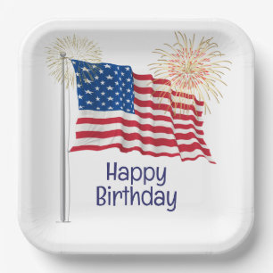 Assiettes En Carton Joyeux anniversaire drapeau américain