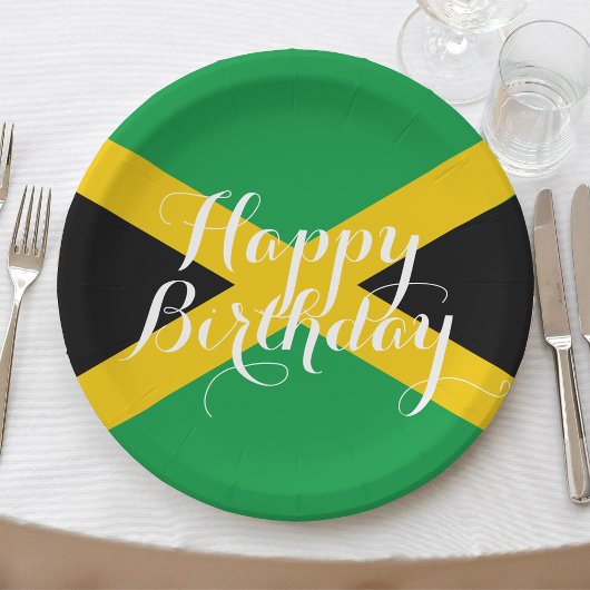 Assiettes En Carton Joyeux anniversaire du drapeau jamaïcain
