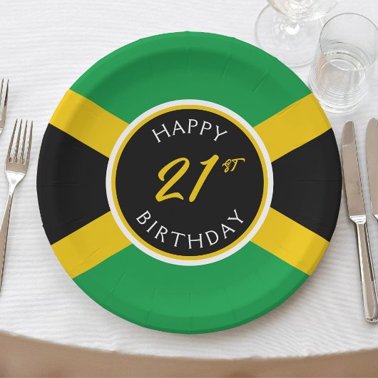Assiettes En Carton Joyeux anniversaire du drapeau jamaïcain