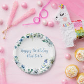 Assiettes En Carton Joyeux anniversaire Elégant Blue Blanc Floral Part (Fête)