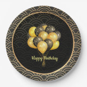 Assiettes En Carton Joyeux anniversaire, élégant noir et or, (Devant)