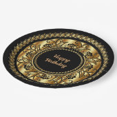 Assiettes En Carton Joyeux anniversaire, élégant noir et or, (Angle)