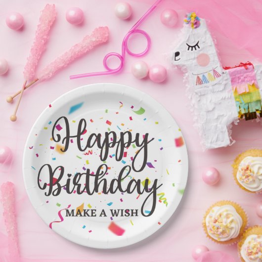Assiettes En Carton Joyeux anniversaire FAIRE UN SOUHAIT avec Confetti (Fête)