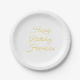 Assiettes En Carton Joyeux Anniversaire faux or nom de script personna