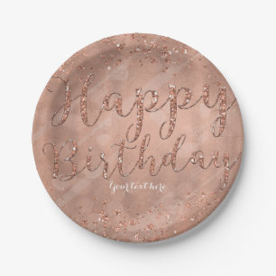 Assiettes En Carton Joyeux anniversaire Faux Rose Gold Parties scintil