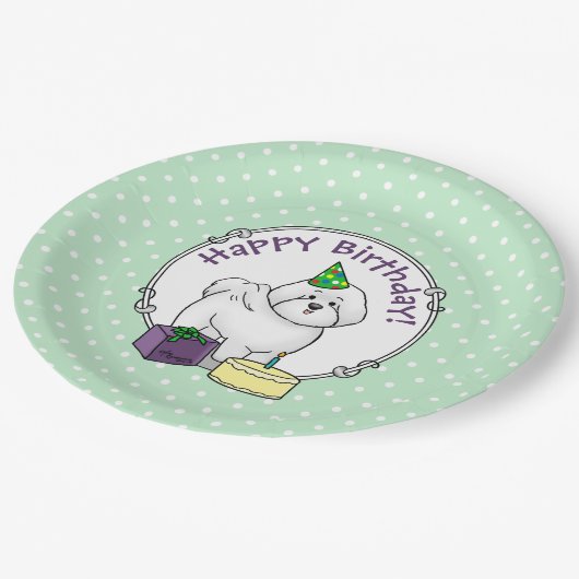 Assiettes En Carton Joyeux anniversaire (fête) Bichon Frise Dog - mign (Angle)