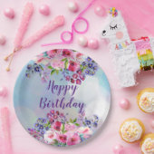Assiettes En Carton Joyeux Anniversaire Fleurs d'aquarelle Plaques de  (Fête)